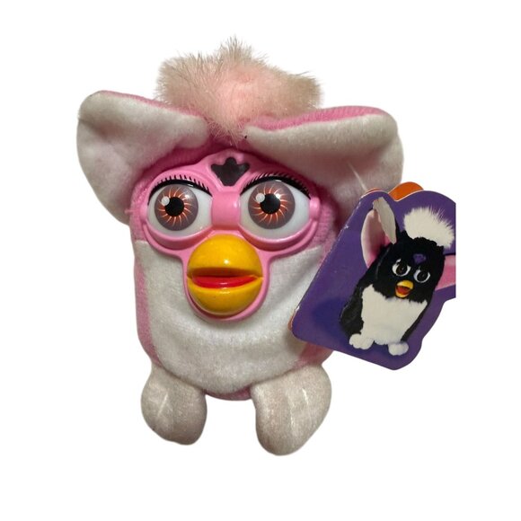 Vtg 1999 Tiger Electronics Talking Furby Mini Clip-on Keychain Pink White Works - Picture 1 of 6